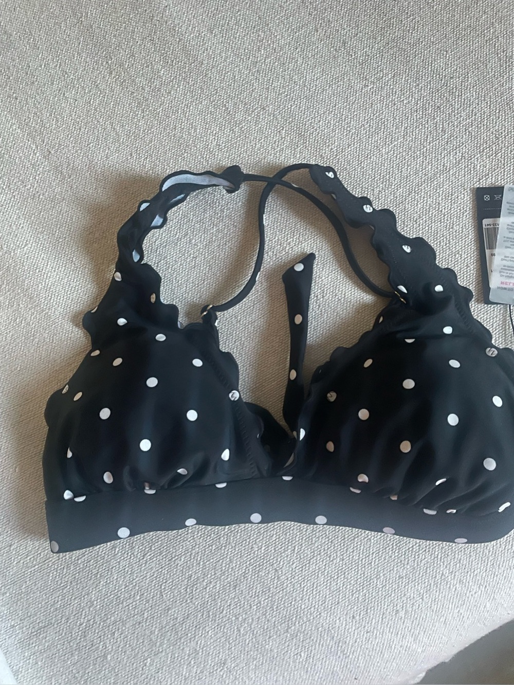 RELLECIGA Black & White Polka Dot Tie-Back bikini top